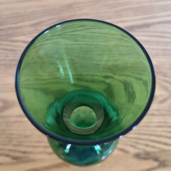 Vintage Hand Blown Glass Art Green Glass Vase With Clear Glass Twist Footed Base - Picture 10 of 12